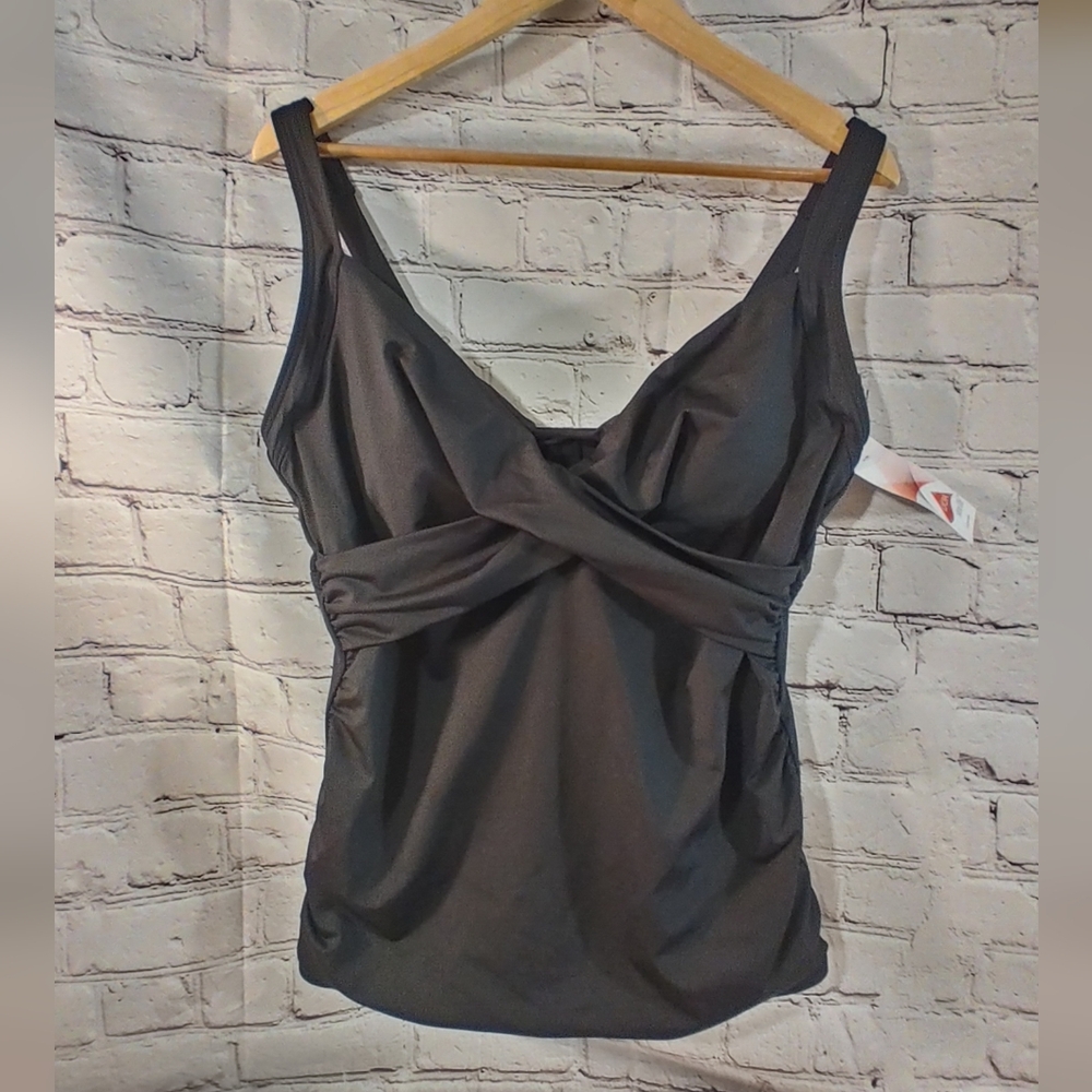 Lands End Twist Underwire Black Chlorine Resistant Tankini 14D NWT